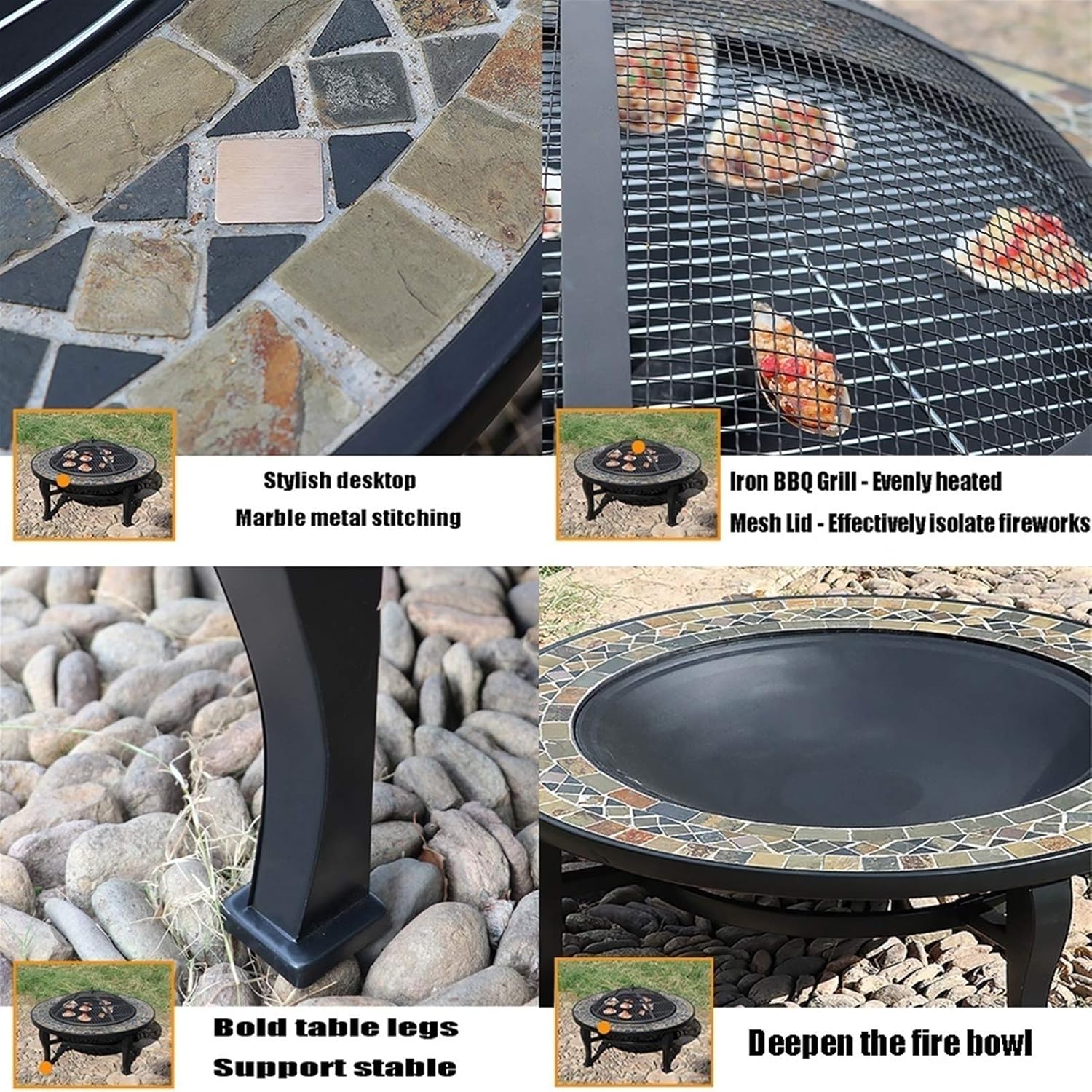 Outdoor Fire Pit Garden Wood Burning Fire Bowl, Portable Outdoor Heating Fireplace, Used for Outdoor Cooking and Campfire, 86cm/33.9