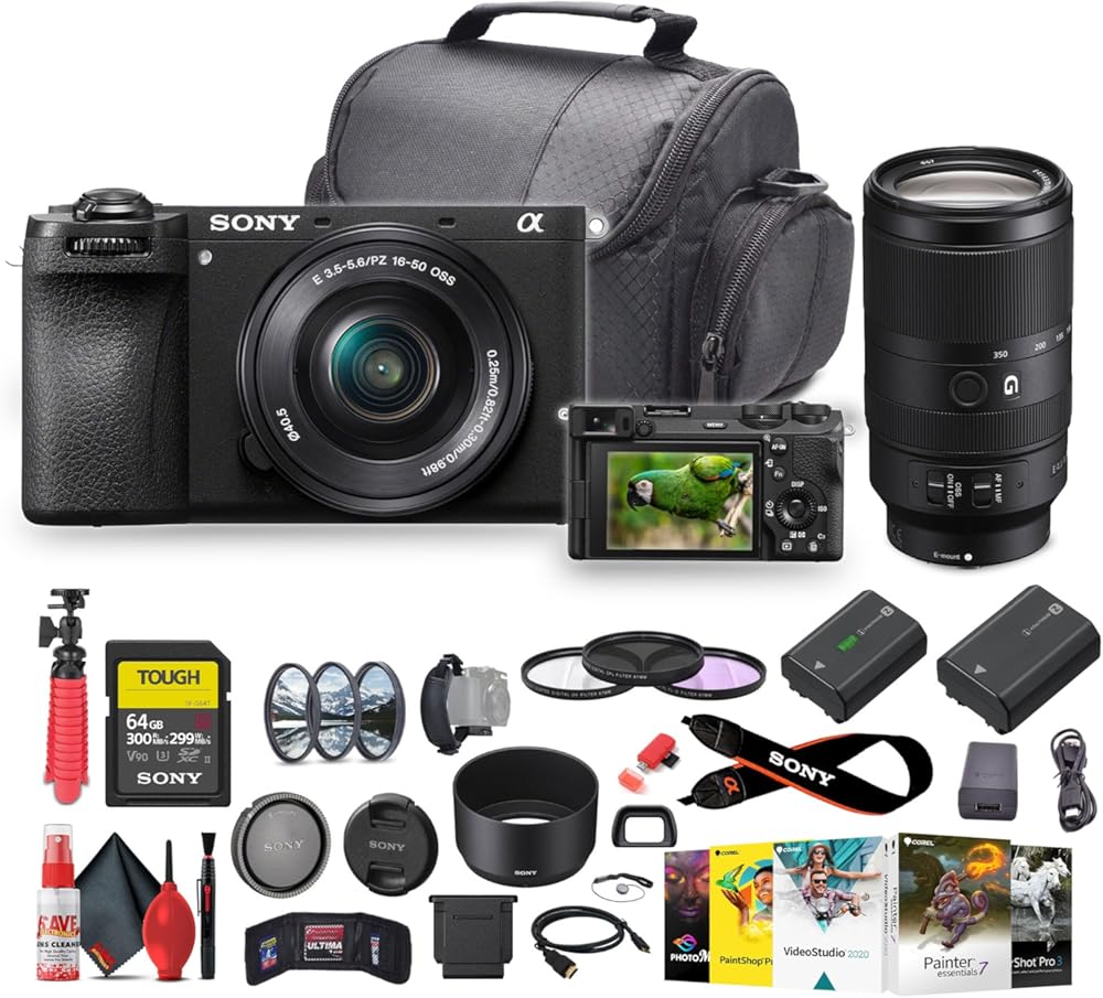 Sony a6700 Mirrorless Vlogger Camera with 16-50mm Lens (ILCE-6700L) + Sony E 70-350mm f/4.5-6.3 G OSS Lens + 64GB Memory Card + NP-FZ100 Battery + Photography Software + Filter Kit + More (Renewed)