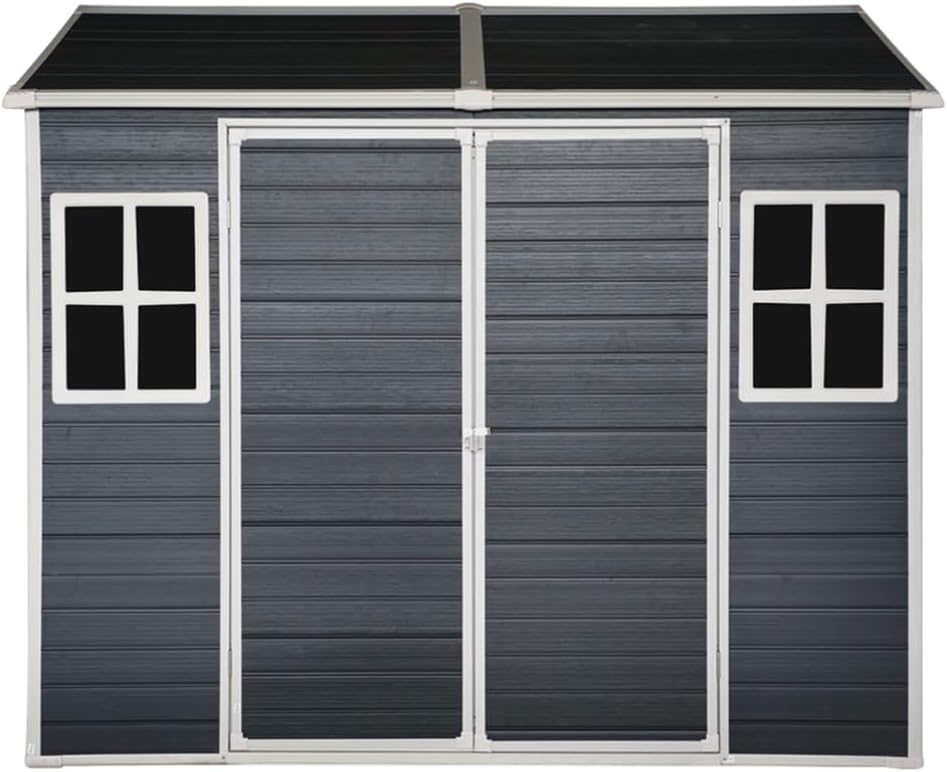 BESPORTBLE Outdoor Garden Storage Shed: 8x6FT Utility Shed with Floor Windows & Lockable Door - Tool Organization Restroom for Backyard Patio Lawn, Black