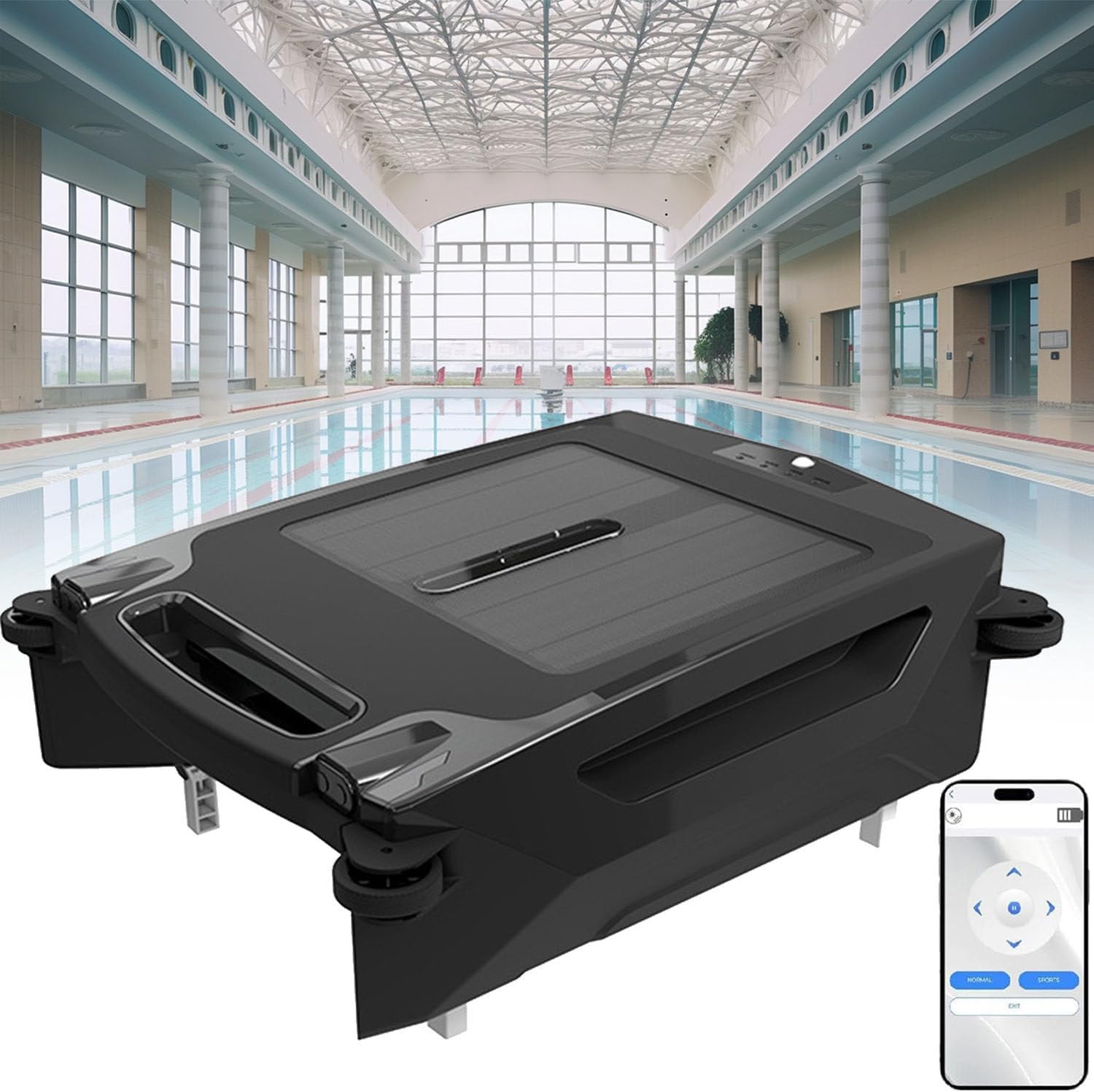 Pool Cleaner Vacuum Robot, Rechargeable Automatic Pool Skimmer Cleaner Robot, Solar & Fast Dual Charging, App Support, 3.4L Big Basket, Auto Obstacle Avoidance, for Pools up to 100 ㎡