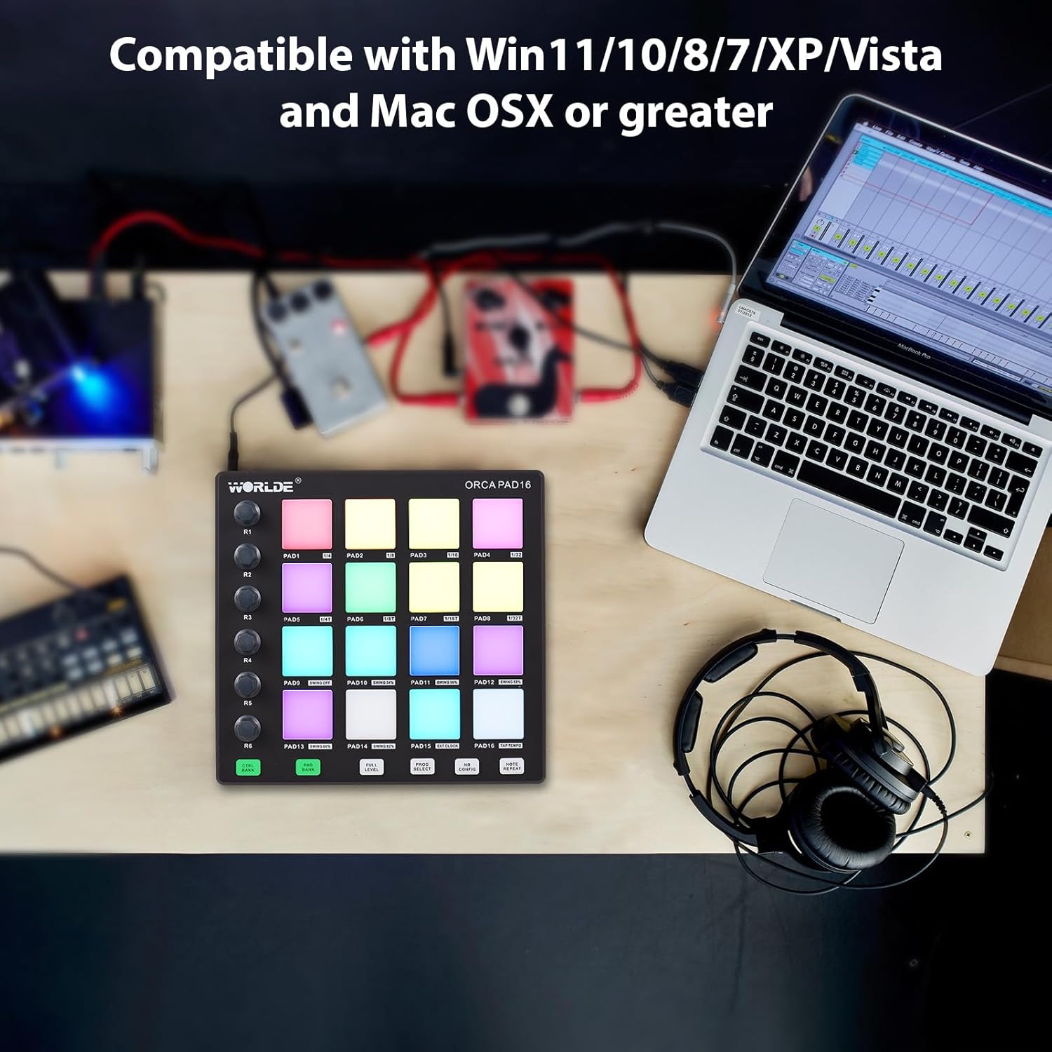 MIDI Controller Beat Maker Machine 6 Assignable Knobs Note Repeat Full Level Buttons and Production Software Portable Mini MIDI Controller Pad USB for Beginner Music Production