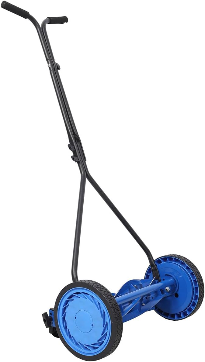 16-Inch Push Reel Lawn Mower, 5-Blade Manual Grass Cutter with Adjustable Height (0.5–2.25