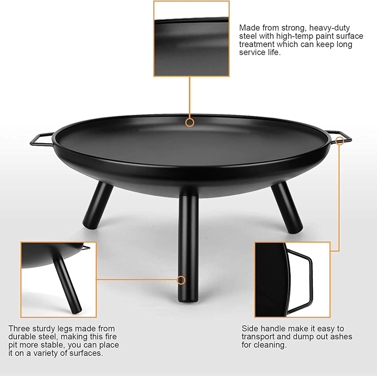 Outdoor Fire Pit Bowl, Wood Burning Firepit, DIY Round Metal Heating Basin, Charcoal BBQ Grill for Backyard,Garden,Patio, Bonfire