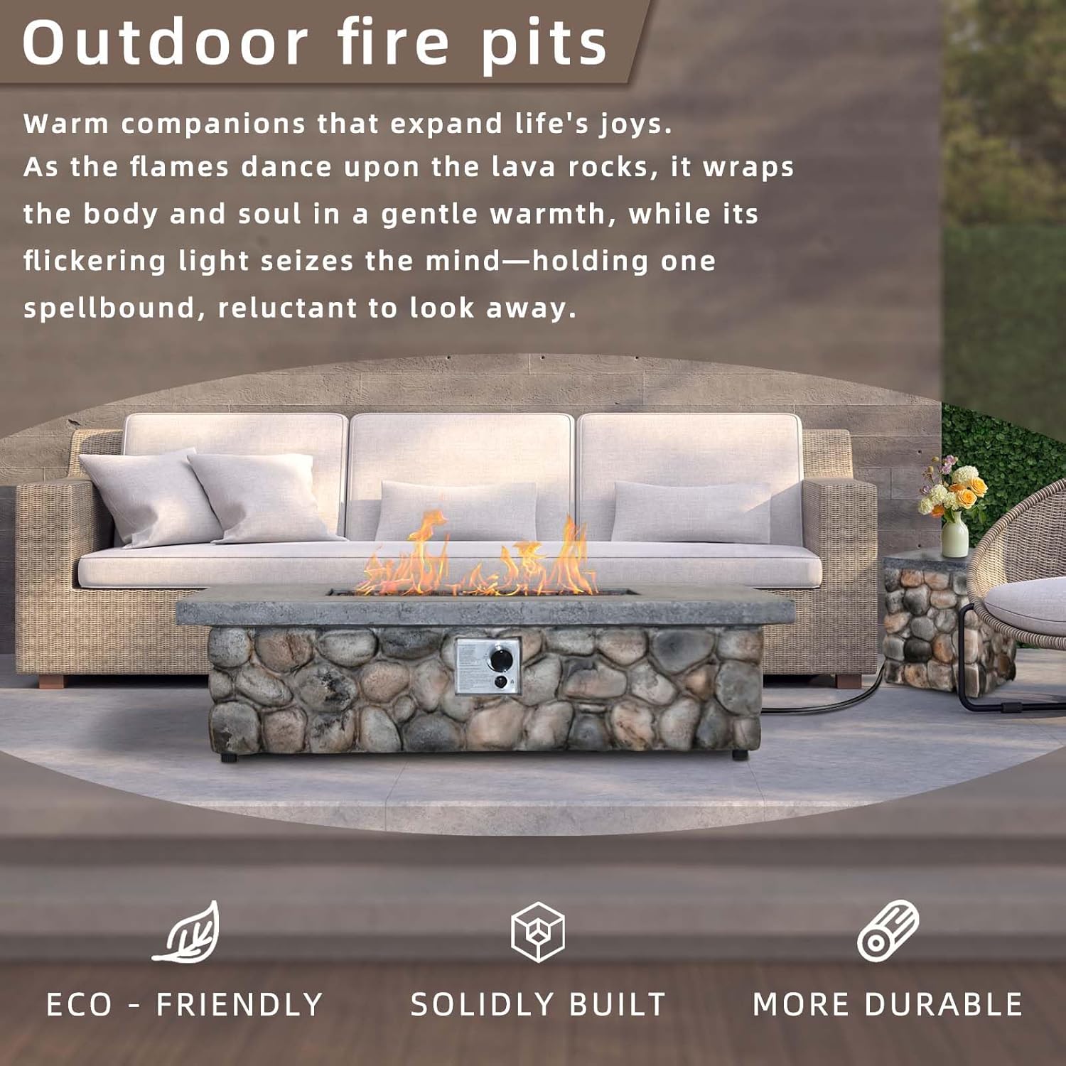 Afterglow Firepits All Terrafab External Gas Tank for Outdoor Use Rectangular 50000 Btu, for Outside Patio Backyard Garden, Gray