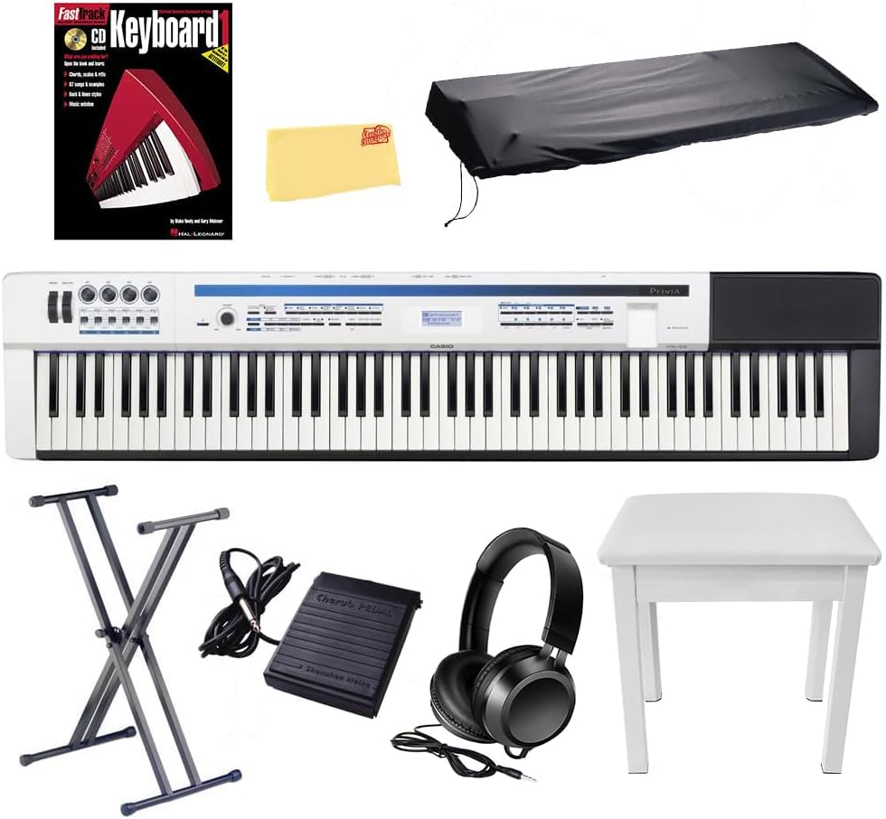 Casio Privia Pro PX-5S 88-Key Digital Stage Piano Bundle with Stand, Bench, Cover, Sustain Pedal, Headphones, Piano Book, Online Lessons, and Polishing Cloth