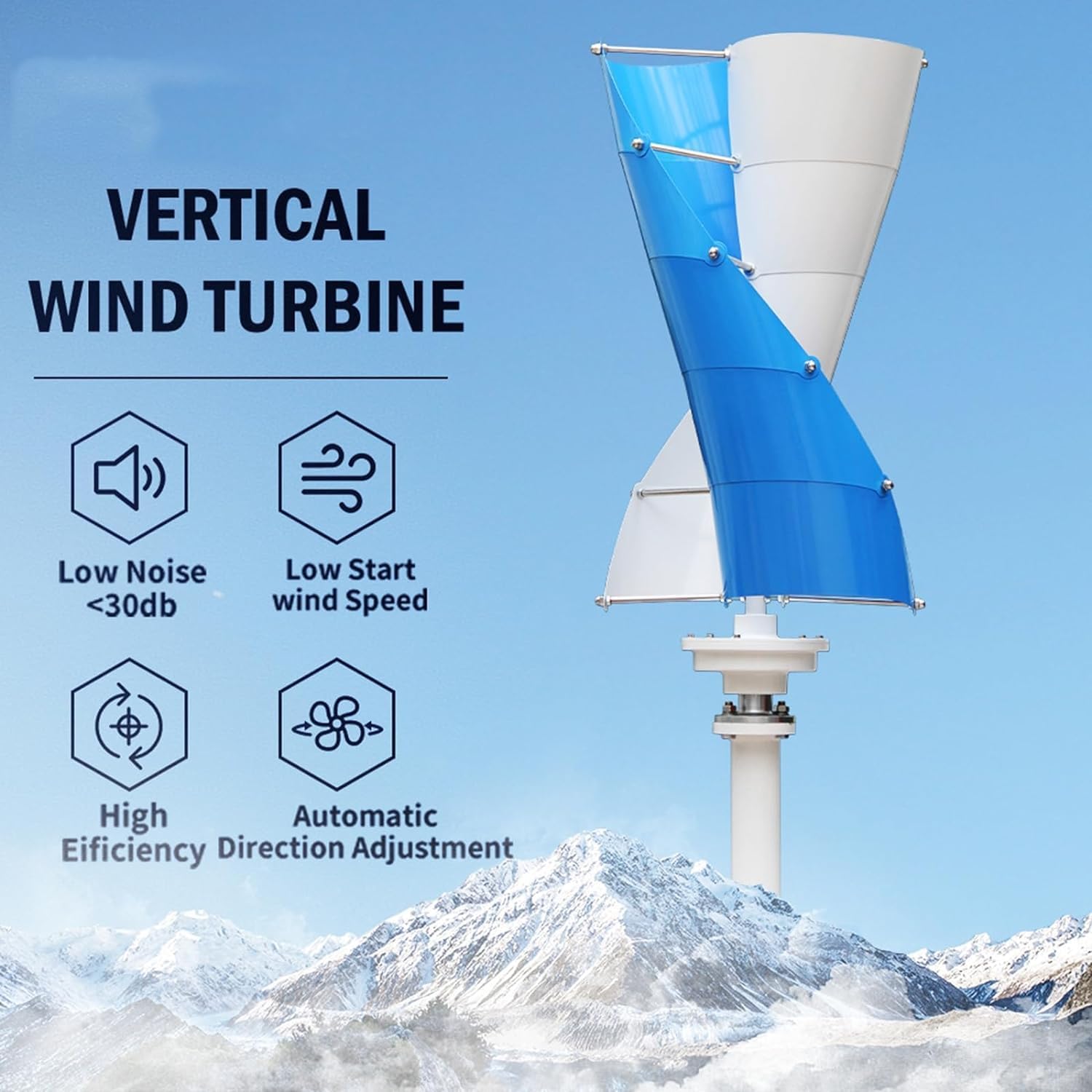 CHRISK 3000W Wind Turbine Generator, Vertical 10 Blades Windmill 12V 24V 48V 220V with MPPT Hybrid Controller for Home Use