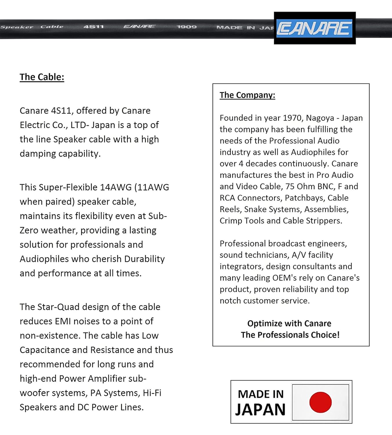 WORLDS BEST CABLES 5 Foot - Canare 4S11 – Audiophile Grade - HiFi Star-Quad Bi-Amp Speaker Cable Pair with Eminence Gold Banana Connectors