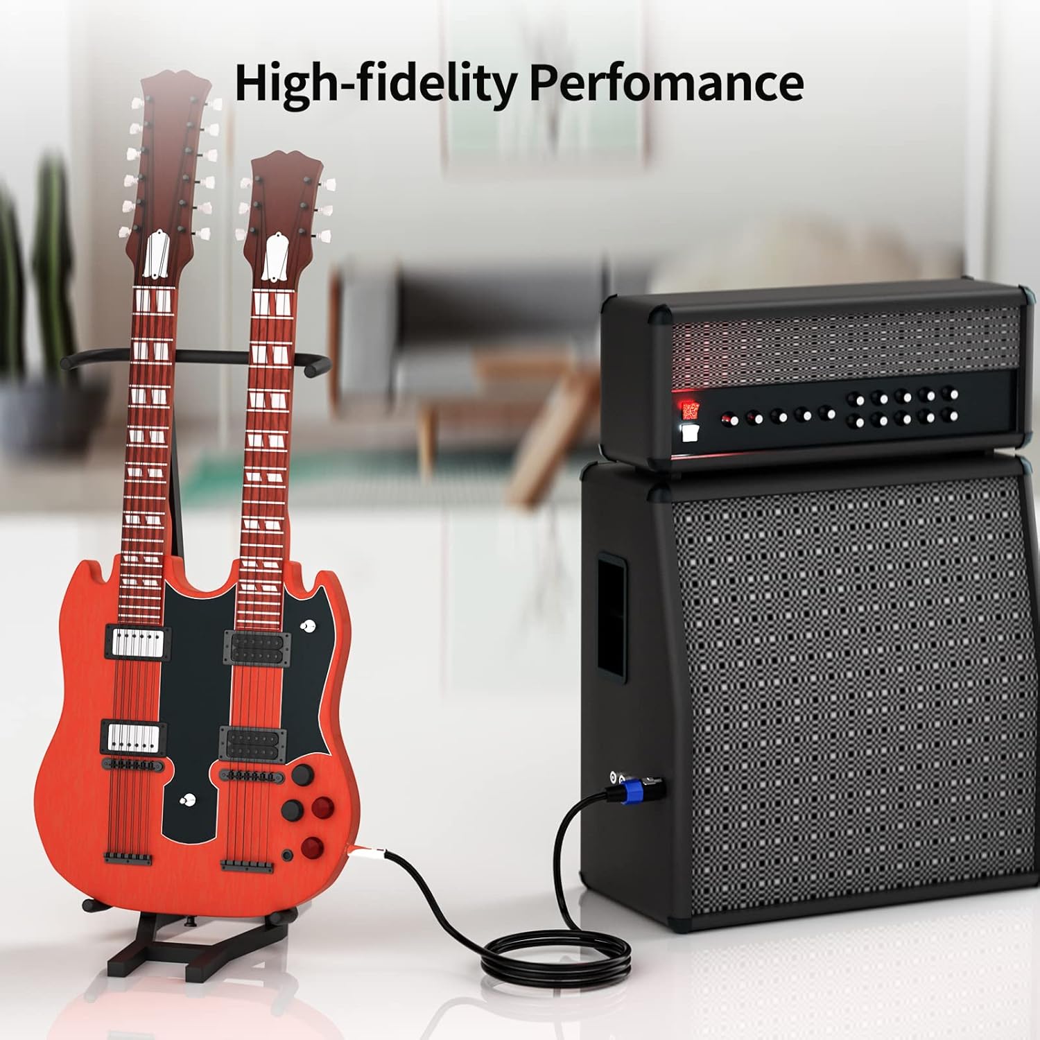 2-Pack 100ft 1/4 Inch TS Cable, Professional Quarter Inch TS Stereo Interconnect Cable