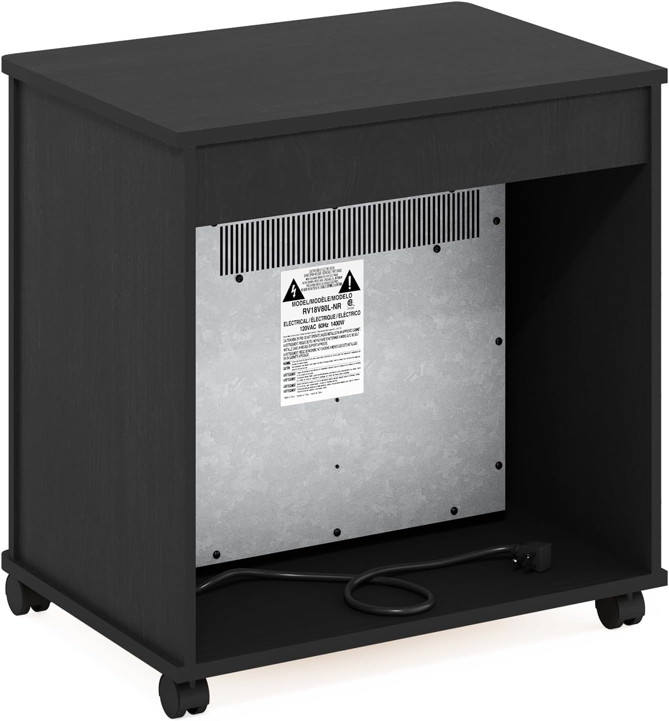 Furinno Jensen Side Table, Fireplace End Table with Wheels, Electric Fireplace Night Stand, Bedside Table, for Living Room, Bedroom, Americano