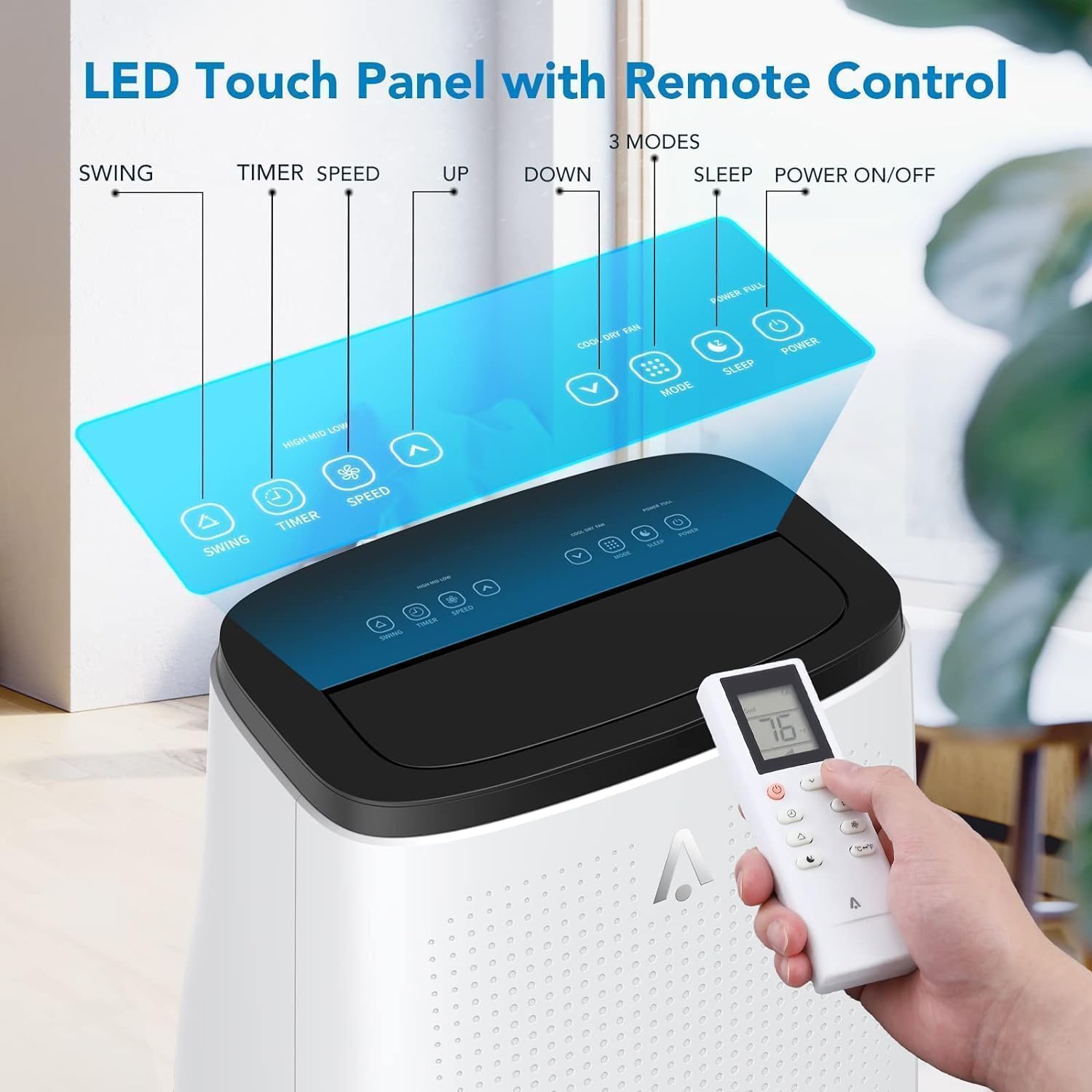 14000 BTU Portable Air Conditioners, 3 in-1 Cooling AC Unit w/Dehumidifier & Fan Mode for Rooms Up to 750 Sq. Ft, Remote Control, Sleep Mode, Low Noise,24H Timer, 3 Speed, Auto Swing for Home,Totel