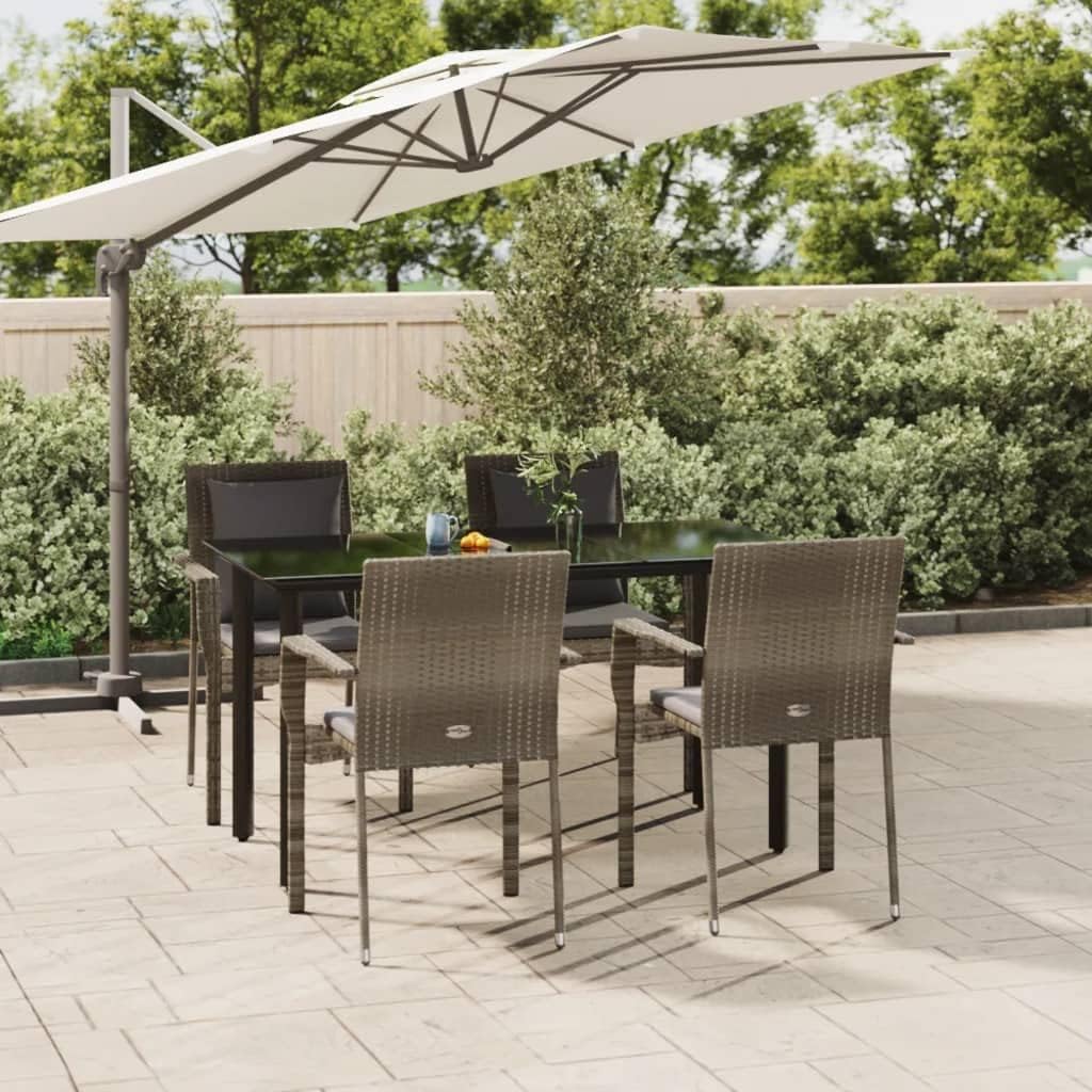 Furniture Sets 5 Piece Patio Dining Set with Cushions Black and Gray Poly Rattan,Modern Patio Dining Set with Weatherproof Rattan and Steel Construction Garden Conversation Sets