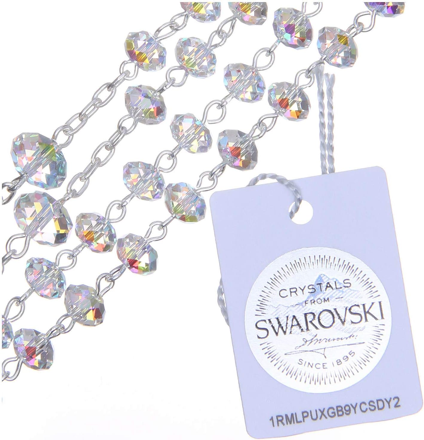 Silver Rosary Beads with White Strass briolette 6mm