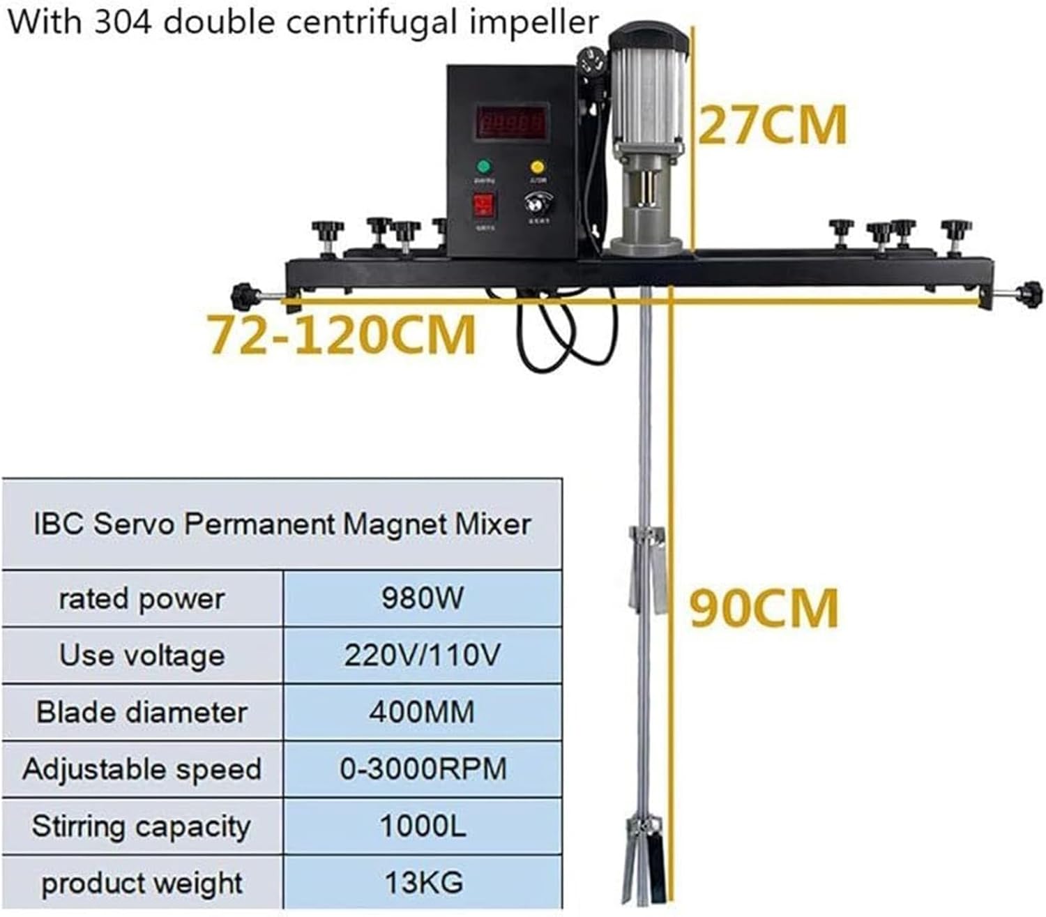 IBC Air Agitator, 980W Electric Tank Mixer Machine,Pneumatic Bracket Mixer,Paint Stirring Machine Bracket Air Agitator Paint Mix Tool,Folding Propeller, for Ink Dissolver Agitator