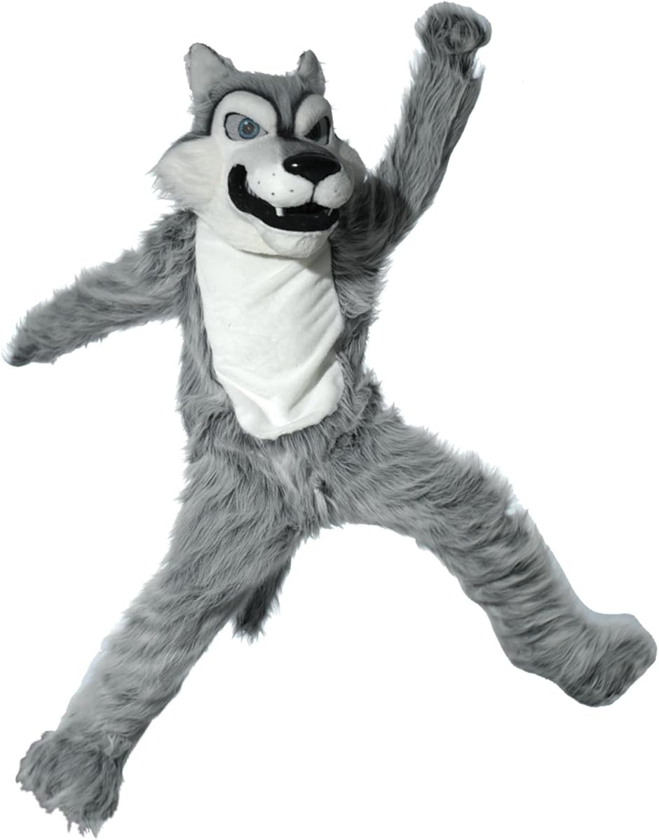 TCDesignerProducts Gray Wolf Mascot Costume - Quick Ship, School Spirit Sports Fan Gear, Football Cheerleader Accessories, Homecoming