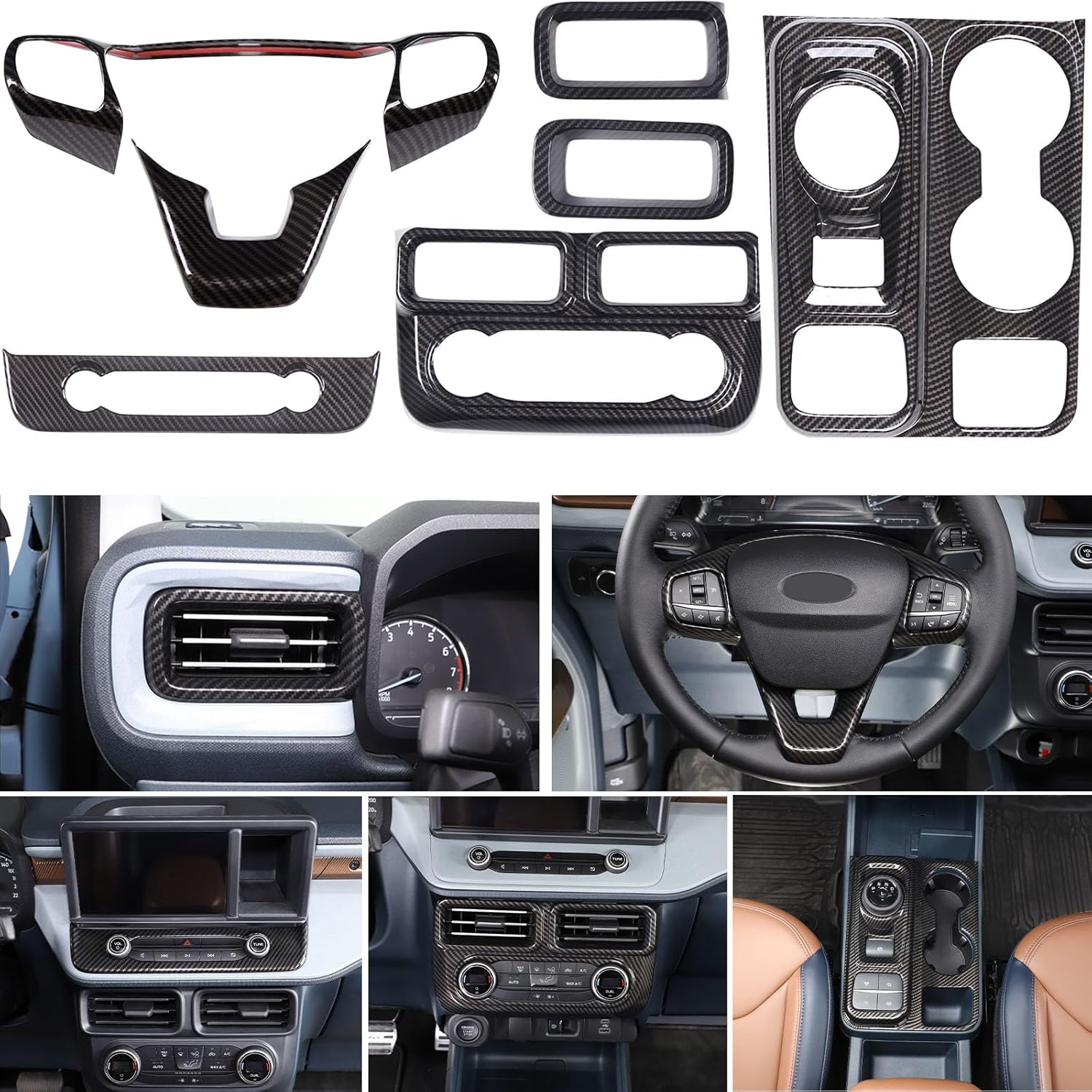 Car 7Pcs Center Console Decoration Trim Kit Compatible with Ford Maverick 2022-2024 Central Control A/C Volume Switch/Outlet Vent/Gear Shift/Steering Panel Protector Cover Interior Accessories
