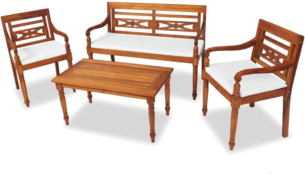 4 Piece Patio Lounge Set with Cushions Solid Teak Wood,Batavia Solid Teak Wood Patio Furniture Set with Cushions for Outdoor Use Patio Furniture Sets, Outdoor Furniture Sets