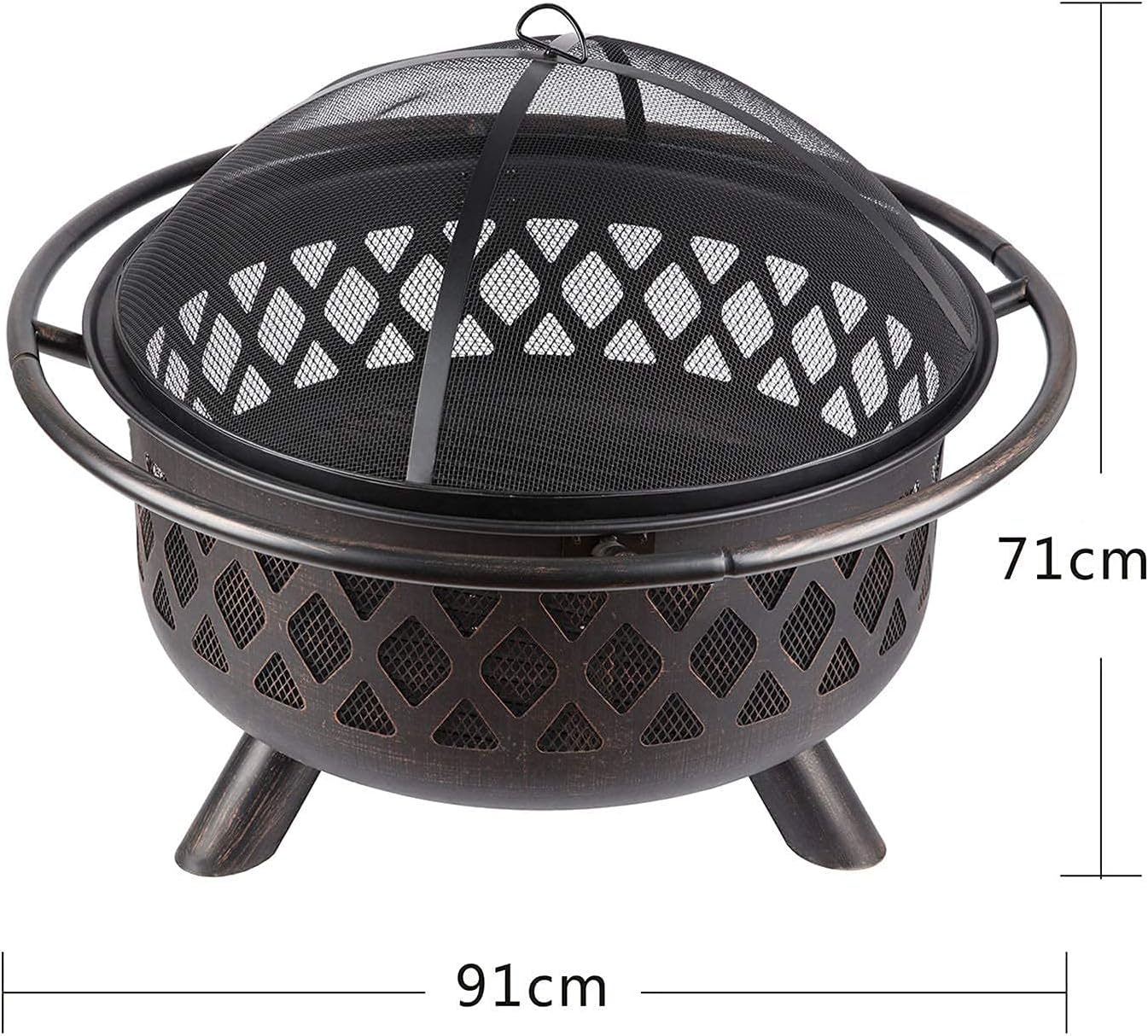 Small firepit, Outdoor Fire Pit with BBQ Grill Shelf Fire Bowl with Spark Protection Mesh, Extra Includes Poker and Cover Garden Patio Heater