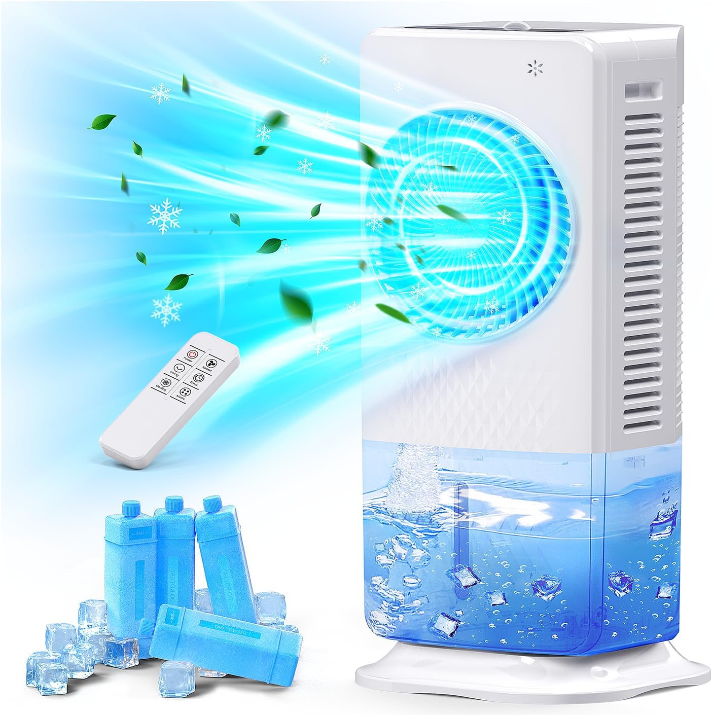Portable Air Conditioner with 3 Modes & 3 Speeds, 1.5 Gal Evaporative Air Cooler with 4 Ice Packs, 120°Oscillation, 12H Timer, Remote