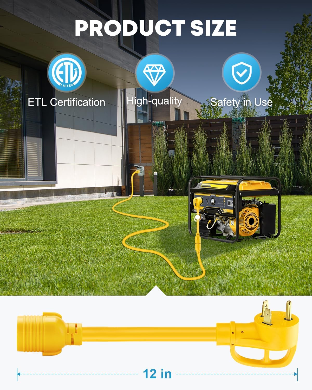 Kohree TT-30P to L14-30R Generator Adapter + L14-30 Generator Cord 20ft