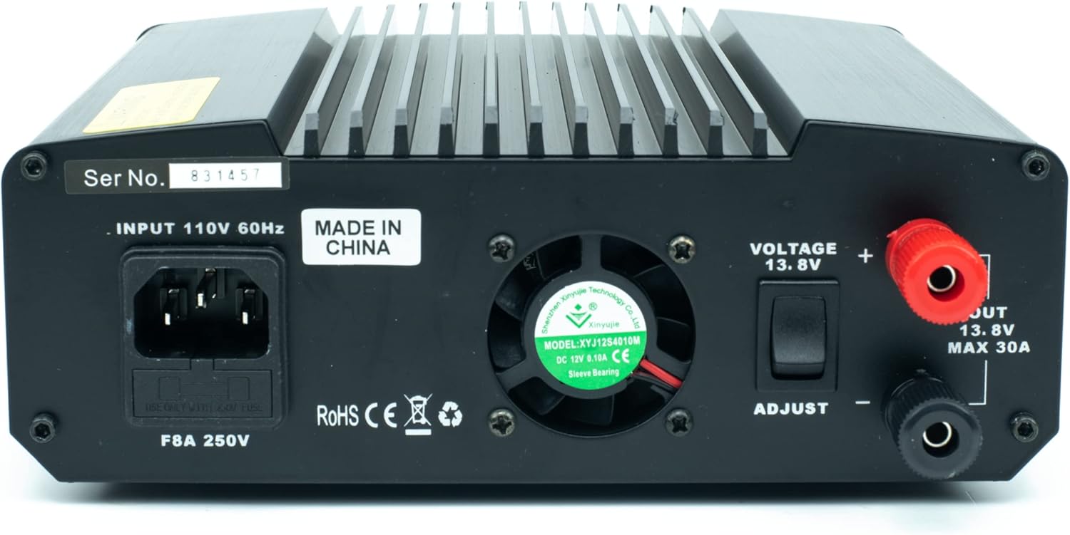 BTECH RPS-30PRO 30 Amp Regulated Universal Compact Bench Power Supply, AC-to-DC Power Convertor, 13.8V (9~15VDC Adjustable) with Noise Offset Adjustment, Includes Multiple Power Connections
