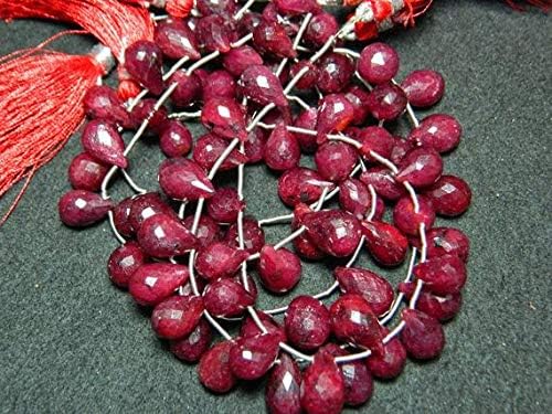ruby beads, faceted tear drop beads, 7x12mm to 10x14mm each, 5 strands