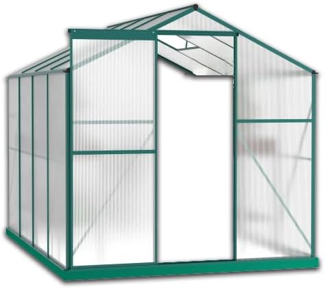 6' x 8' Polycarbonate Greenhouse for Outdoor, Heavy Duty Walk-in Plant Garden Greenhouse with Aluminum Frame, UV-Resistant Panels, Sliding Door & Vent Window for Backyard Growing