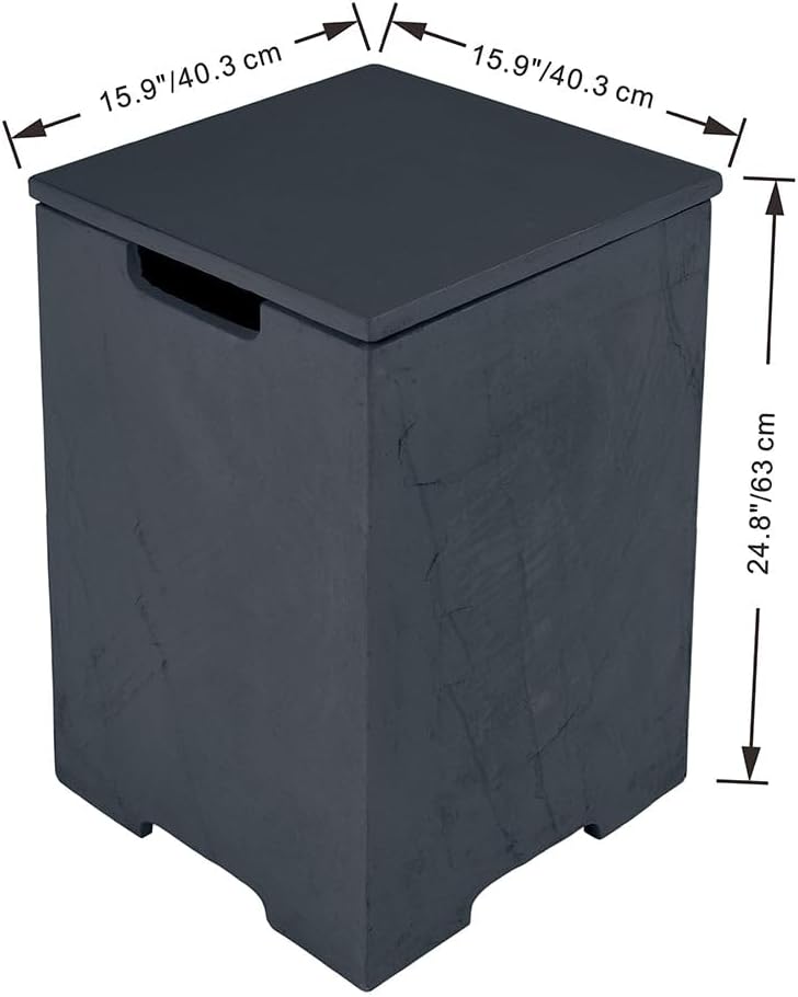 Elementi Plus Propane Tank Cover Table Outdoor Fire Pit Side Table Square Propane Tank Hideaway Storage Box for 20lb Propane Gas Tank Concrete - Slate Black, 15.9