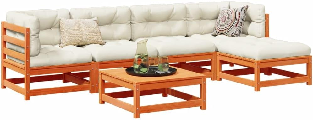 6 Piece Patio Sofa Set Wax Brown Solid Wood Pine, Patio Furniture Sets, Outdoor Furniture
