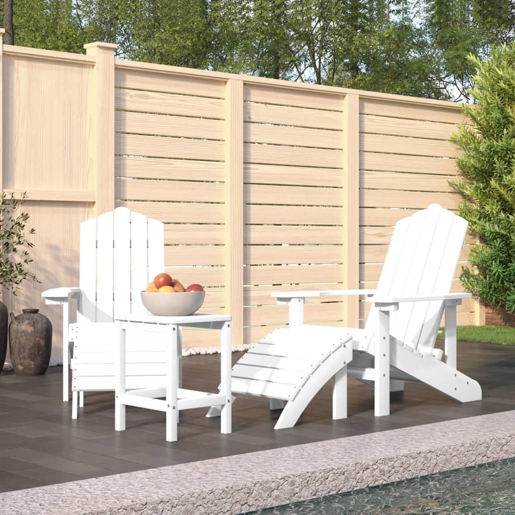 Patio Adirondack Chairs with Footstool & Table HDPE White,Premium AllWeather Garden Adirondack Chair Set with Footstools and Table for Outdoor Comfort and Style Outdoor Furniture, Outdoor Chairs