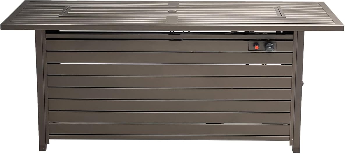 LEGACY HEATING 57 Inch Propane Fire Pit Table, 50,000BTU Outdoor Gas Fire Pit, 2 in 1 Rectangular Firepit Extruded Aluminum w/ Lid, Glass Beads, ETL Certified for Gatherings on Garden Backyard, Mocha