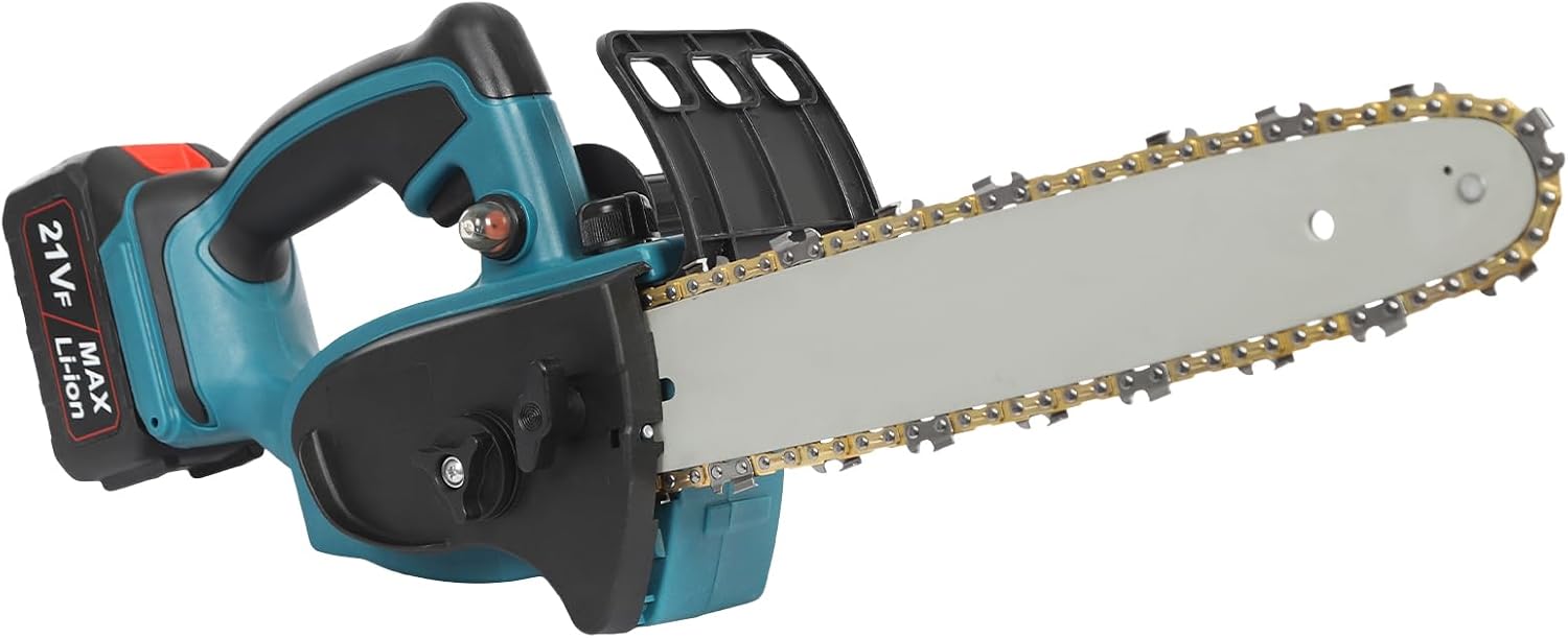 21V Electric Chainsaw, Battery Powered Chainsaw Mini Brushless Chainsaw, 12Inch Chain Saw with Charger and Rechargeable Batteries, 1000W Electric Cordless Chainsaw for Garden Pruning, Woodworking