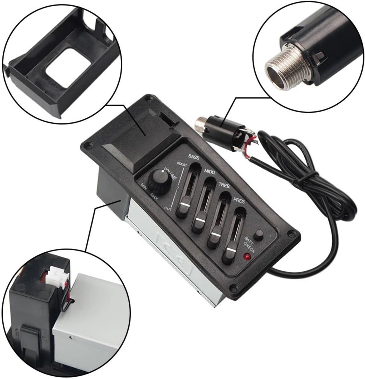 acoustic guitar pickup kit 10pcs 4 Band Acoustic Guitar Preamp Amplifier EQ Pickup Acoustic Guitar Amplifier Preamps Flat Side