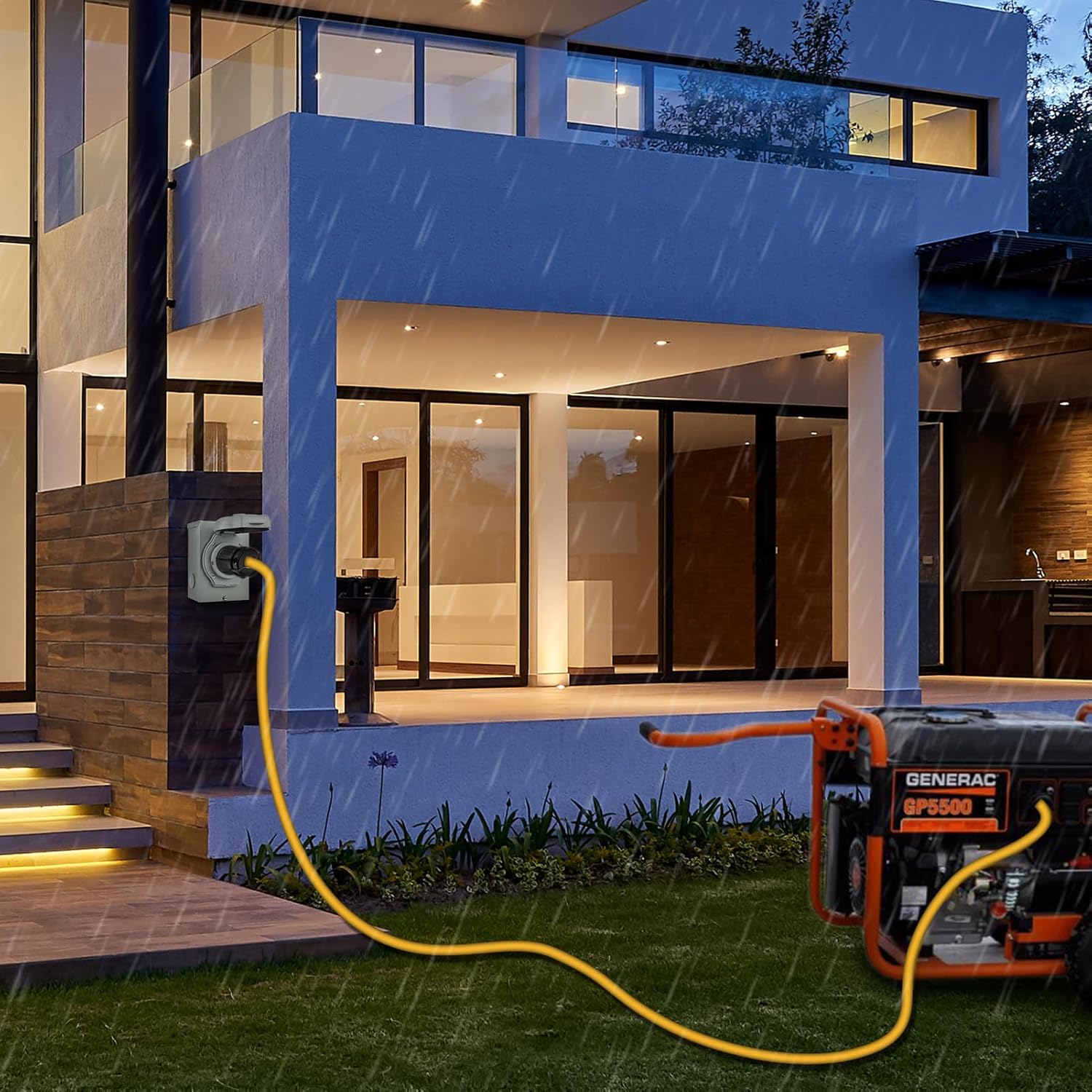 30 Amp Generator Extension Cord 25 FT + 30 Amp Generator Power Inlet Box