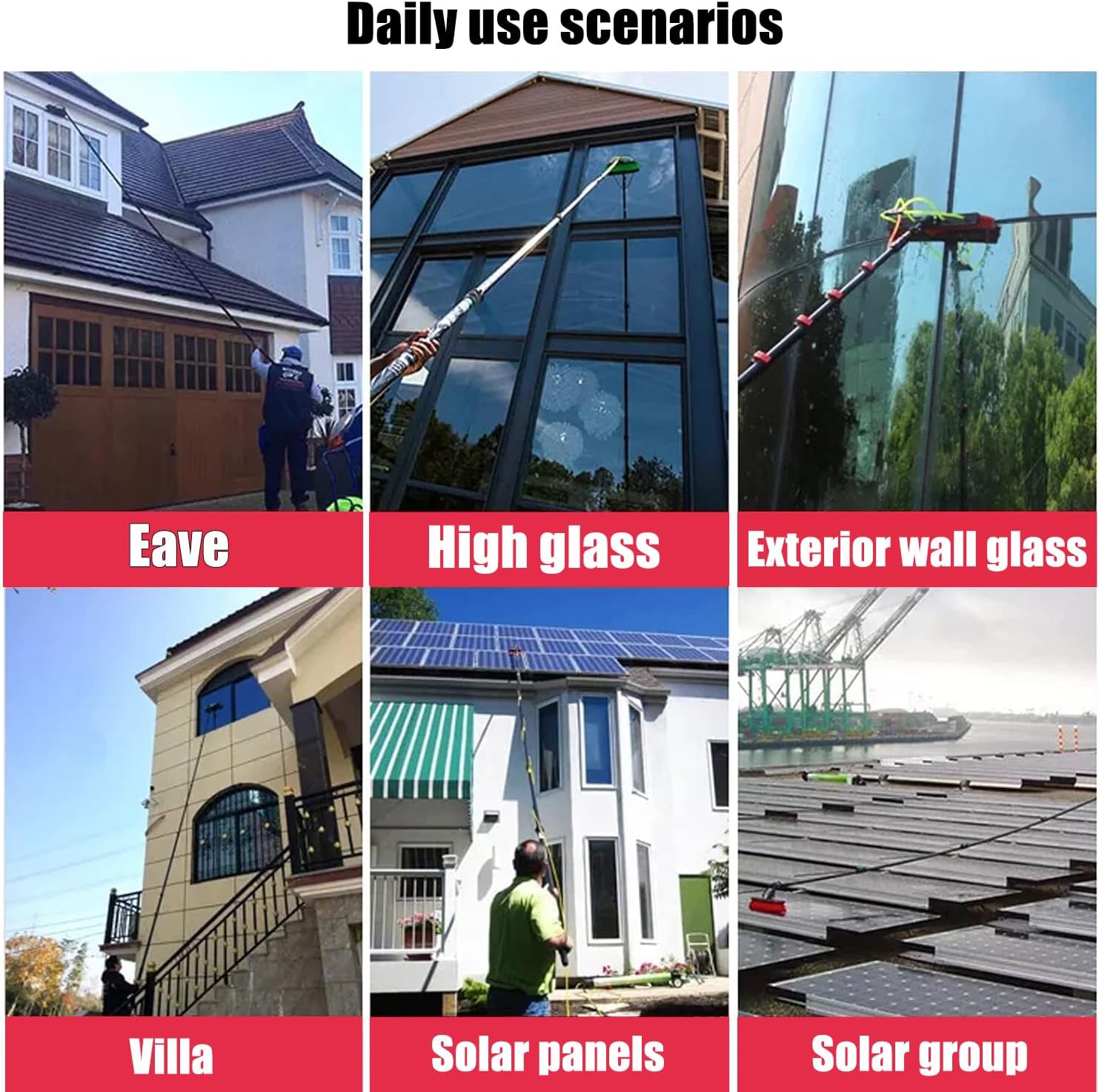 20FT Window Cleaning Pole Kit Water/Hose Fed Pole with Cleaning Brush Equipment for Photovoltaic and Solar Panels Conservatory Roof Cleaner