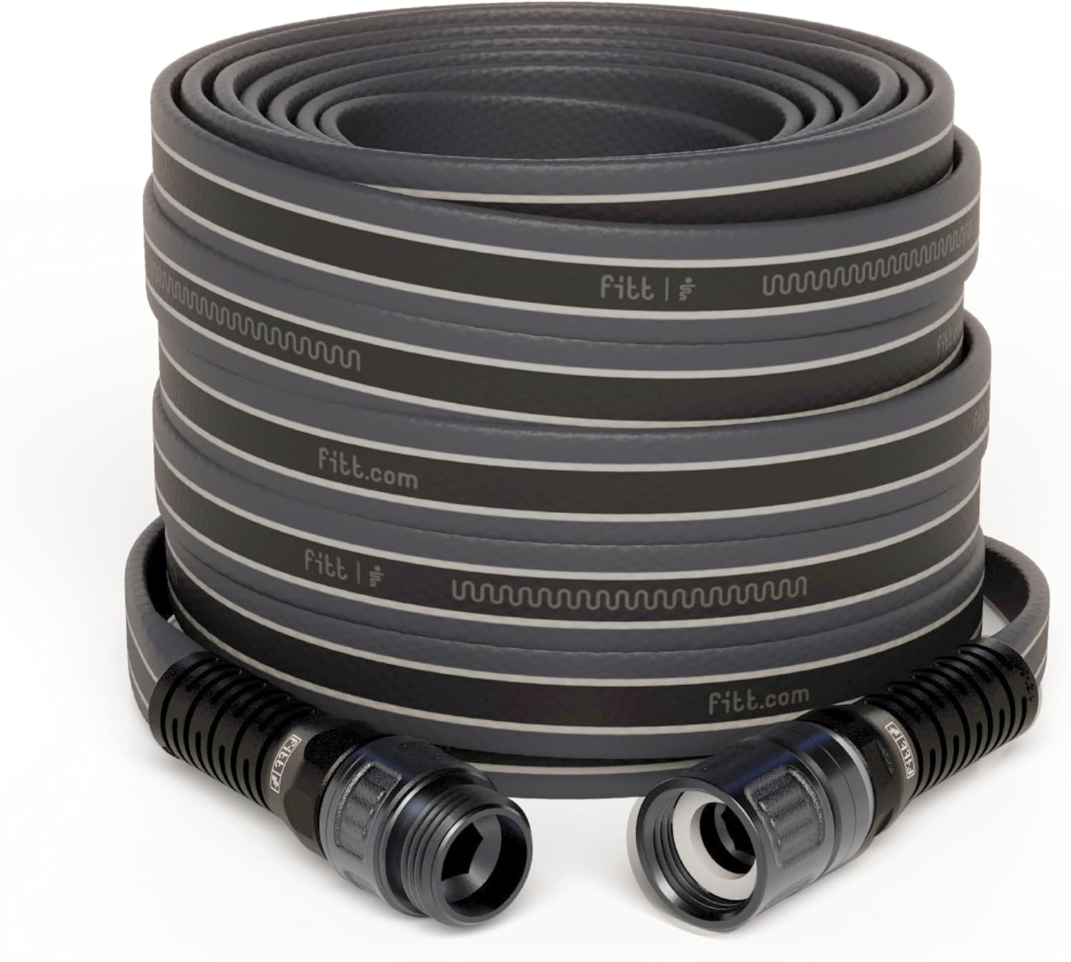 FITT Force Pro Water Hose, Lightweight Ultra Flexible Durable Kink-Free Heavy-Duty Commercial Grade Flat Garden Hose, Grey and Blue, 150-Feet x 5/8-Inch