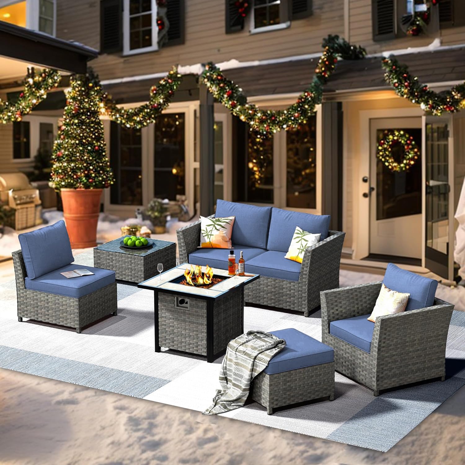 7 Pieces Patio Furniture Conversation Set with 30