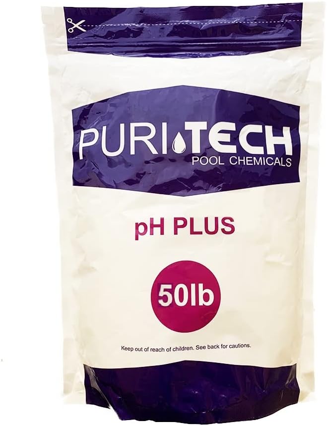 Puri Tech Chemicals pH Plus 50lb Resealable Bags for Swimming Pools & Spas pH Increaser Up Balancer 100% Sodium Carbonate Increases pH & Chlorine Effectiveness