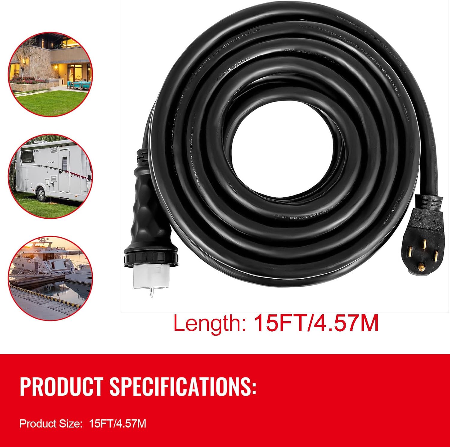 Happybuy 15FT Generator Power Cord, 50-Amp, 125/250V, 14-50P to CS6364 Locking Connector, Heavy Duty for RVs & Outdoors