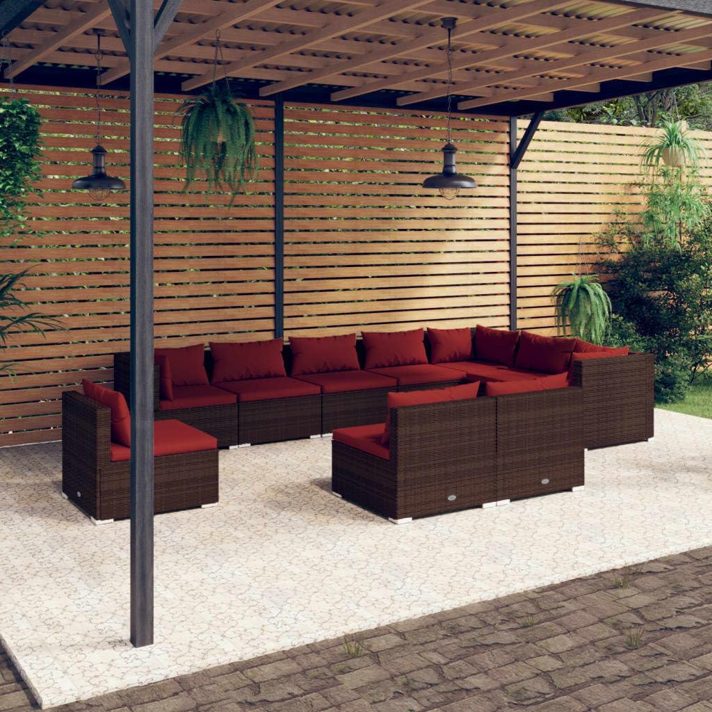 10 Piece Patio Lounge Set with Cushions Poly Rattan Brown,Premium Patio Lounge Set with Modular Design for Outdoor Comfort Patio Furniture, Outdoor Furniture Sets