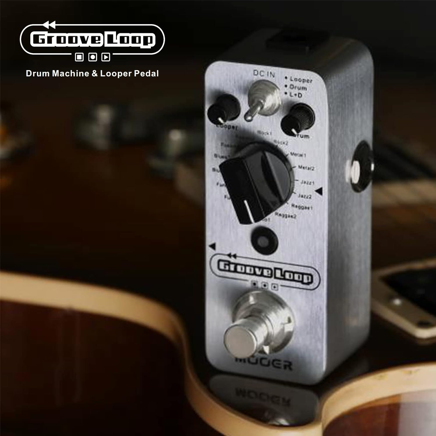 MOOER Groove Loop drum machine with 20 minute finder, 16 different drum grooves, 3 modes, play tempo for loop, record, practice with micro loop drum pedal, mini guitar jamming tool