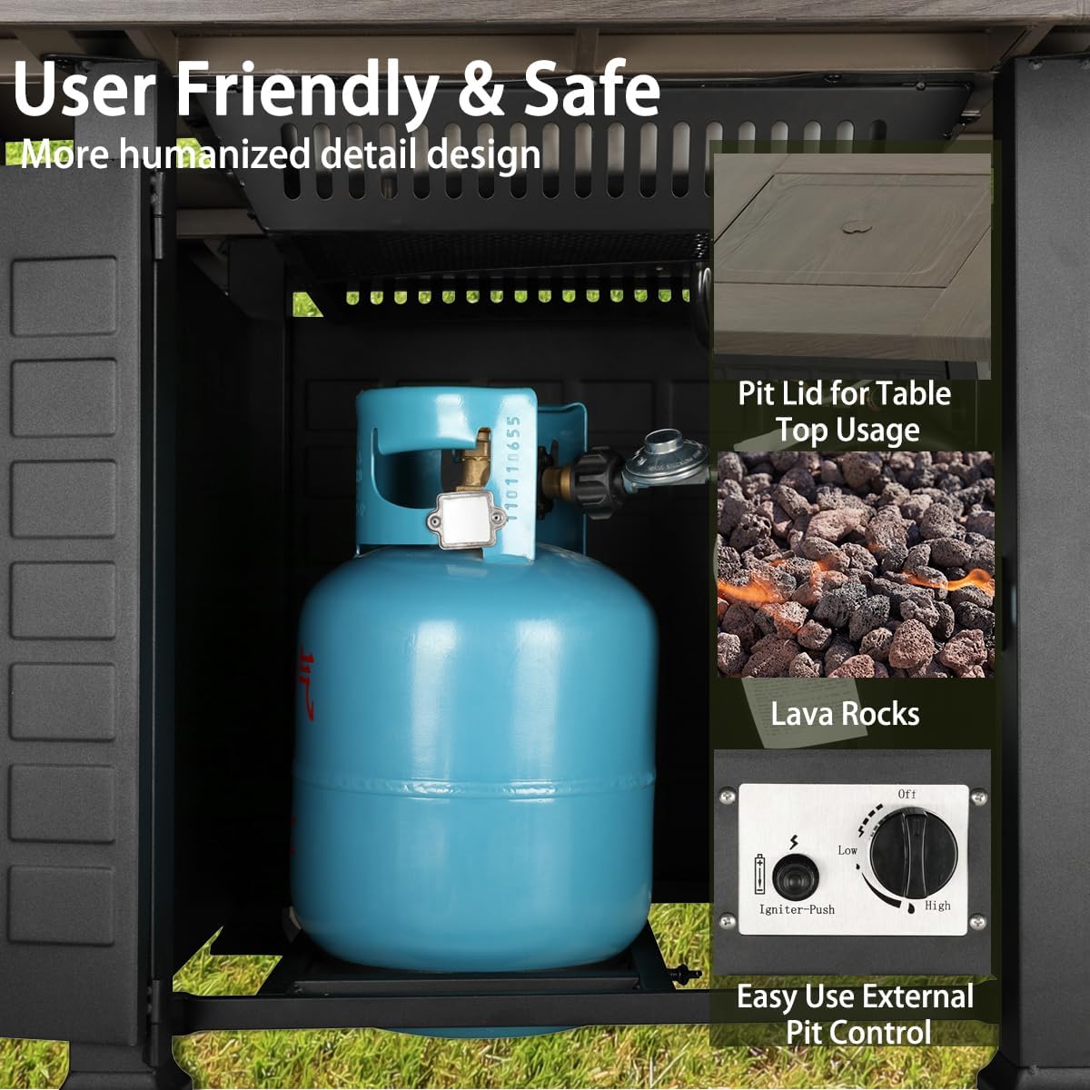 34'' Propane Fire Pit Table 50,000 BTU Steel Outdoor Gas Fire Pit with Lid and Lava Rock, Add Warmth and Ambience to Parties On Patio Deck Garden