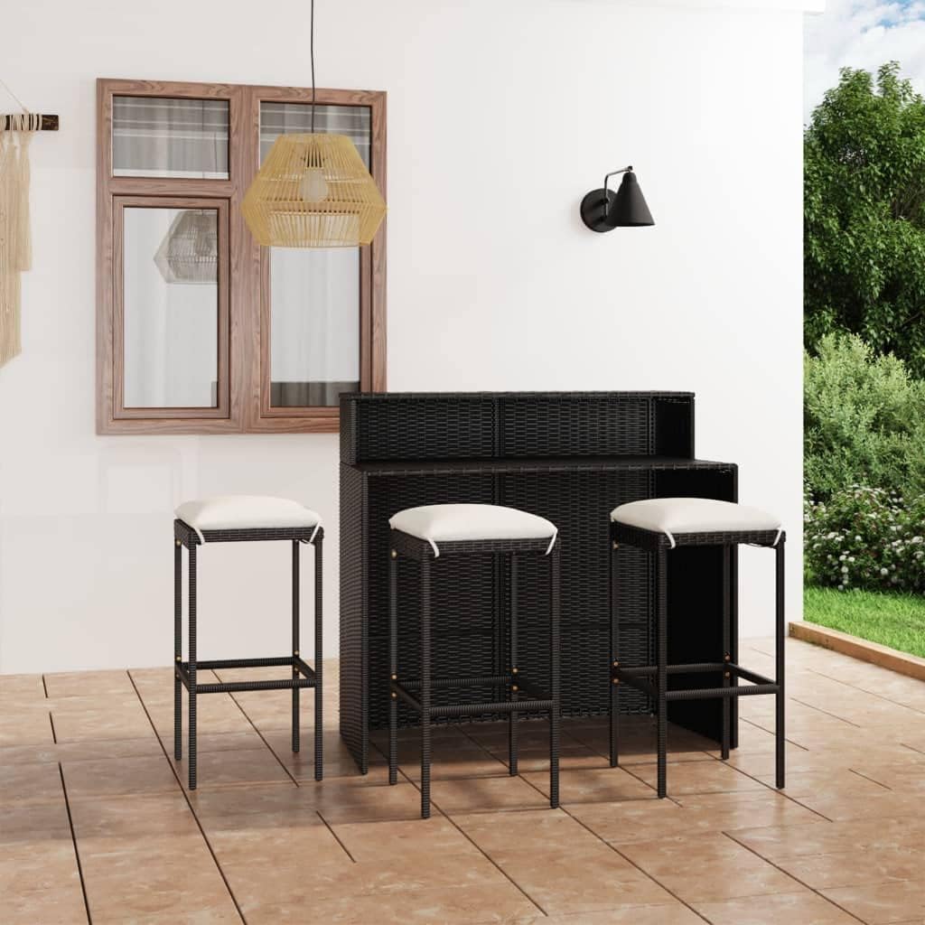 4 Piece Patio Bar Set with Cushions Black Garden Furniture
