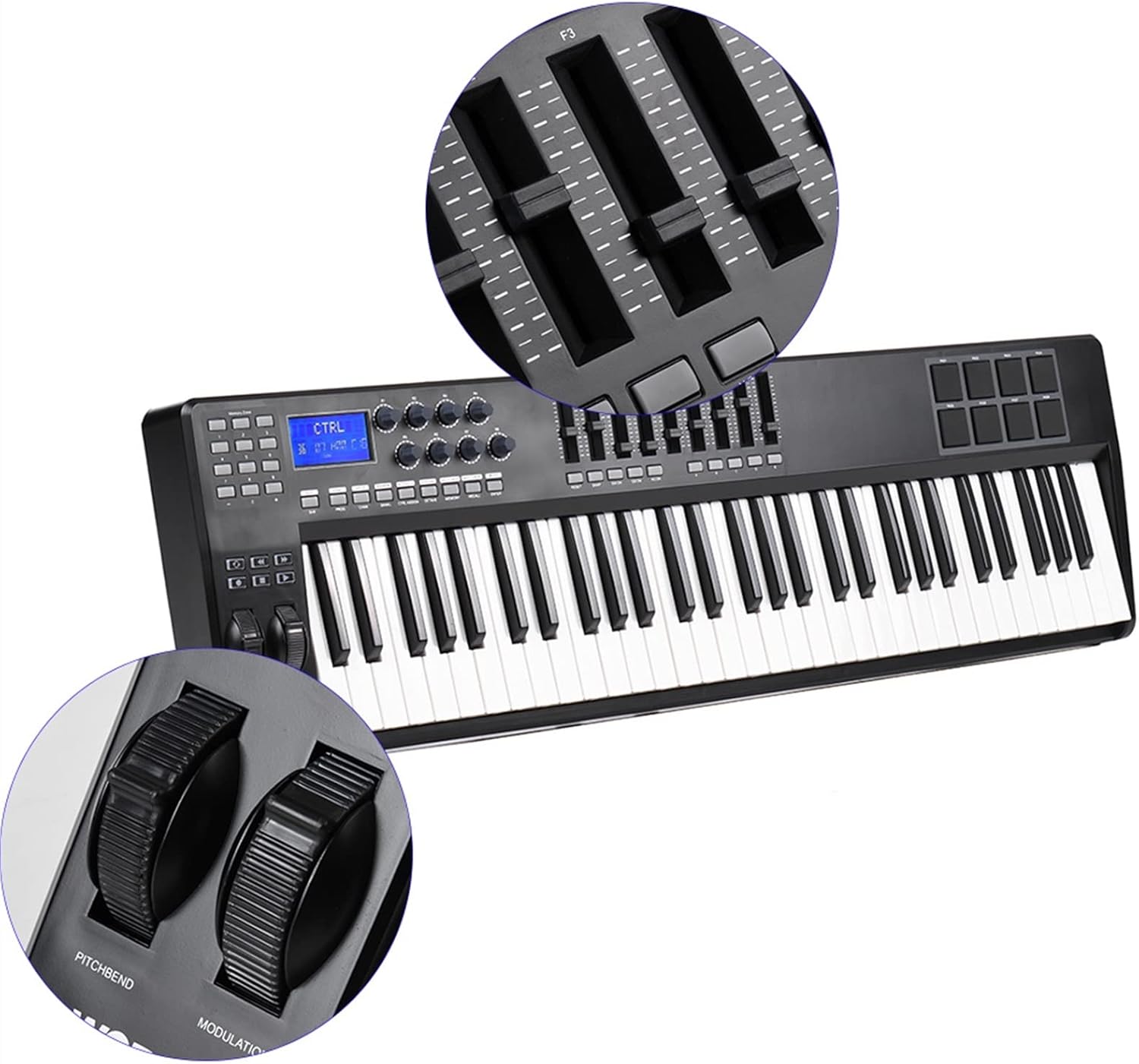 Keyboard Piano 61-Key USB MIDI Keyboard Controller 8 Drum Pads with USB Cable MIDI Controller Keyboard Colorful Pads