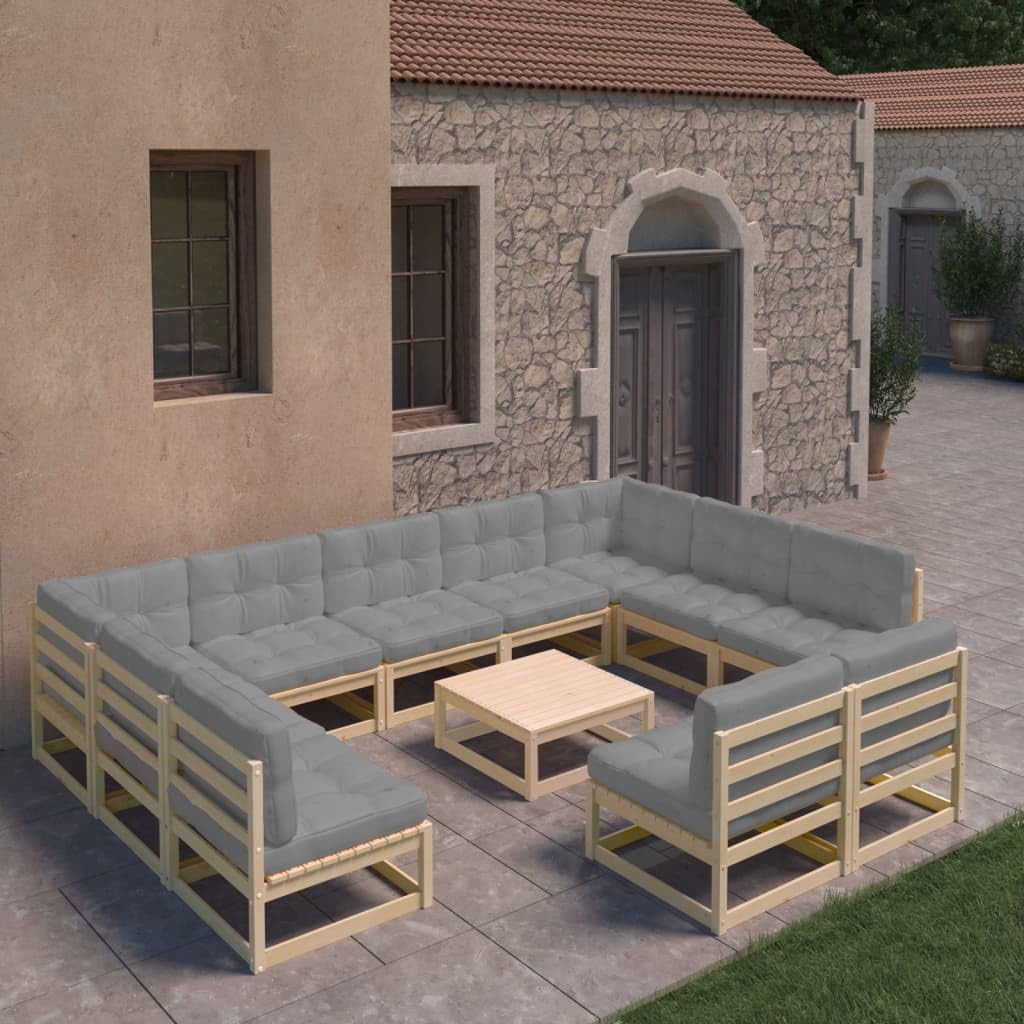 Furniture Sets 12 Piece Patio Lounge Set with Cushions Solid Wood Pine,Rustic Pinewood Patio Lounge Set with Comfortable Cushions for Outdoor Relaxation Garden Conversation Sets