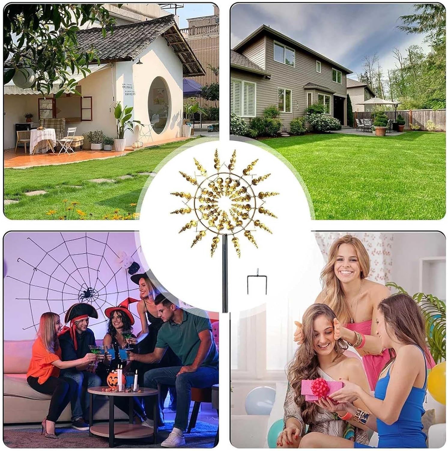 Solar Magic Windmill, Garden Wind Spinner 360° Wind with Kinetic, 13.4 x 71in Wind Spinner Large,Gold