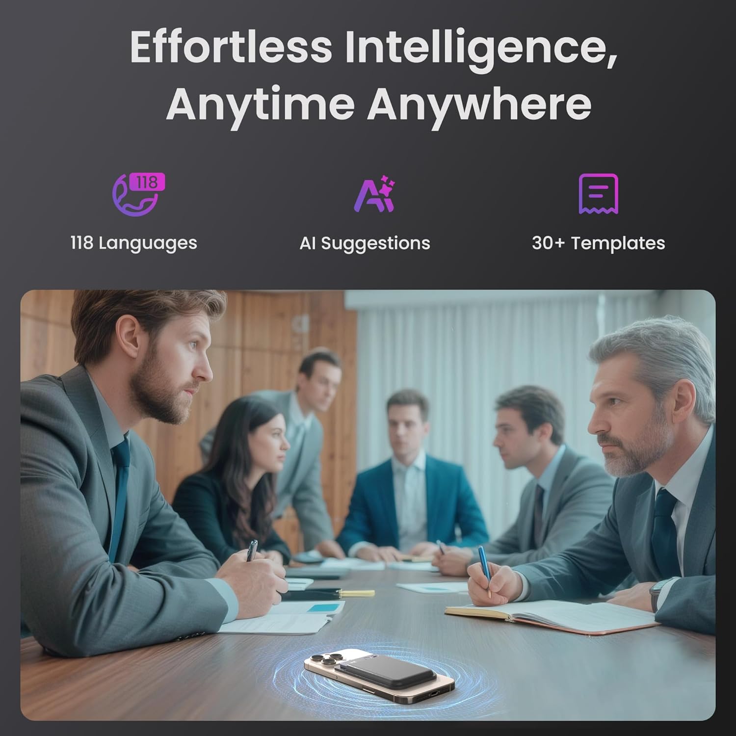 AI Voice Recorder, Note Voice Recorder Transcribe & Summarize, AI Noise Cancellation Technology, Supports 152 Languages, 64GB Memory APP Control Audio Recorder for Lectures, Meetings, Calls, Dark Gray