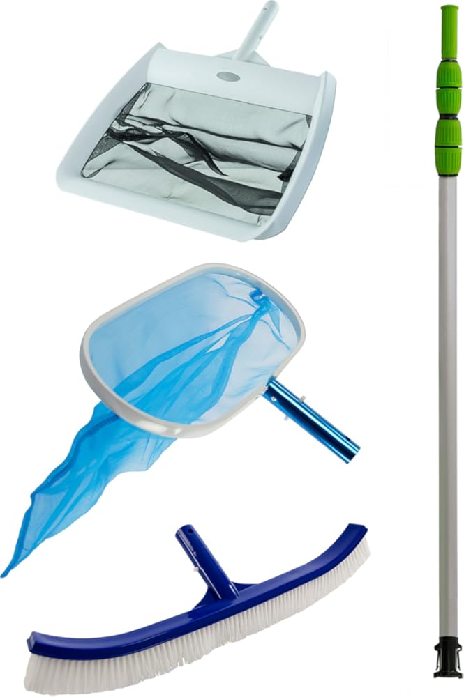 Aqua Select Maintenance Kit | Includes EZ-Clip 7' - 21' Telescopic Pole, Pool Brush, Leaf Skimmer and Pool Rake for Above Ground and Inground Swimming Pools