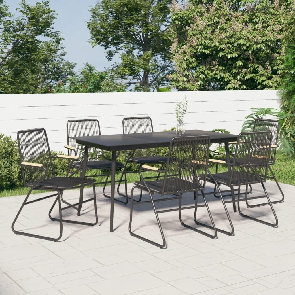 7 Piece Patio Dining Set Black PVC Rattan Garden Furniture