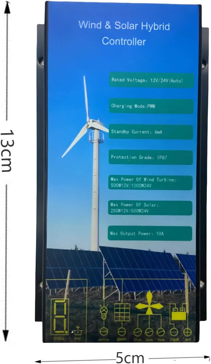 30A Mini Wind Turbine Generator Controller,IP67 Waterproof 12V/24V Automatic Controller for 400W/500W/600W Wind Turbine System