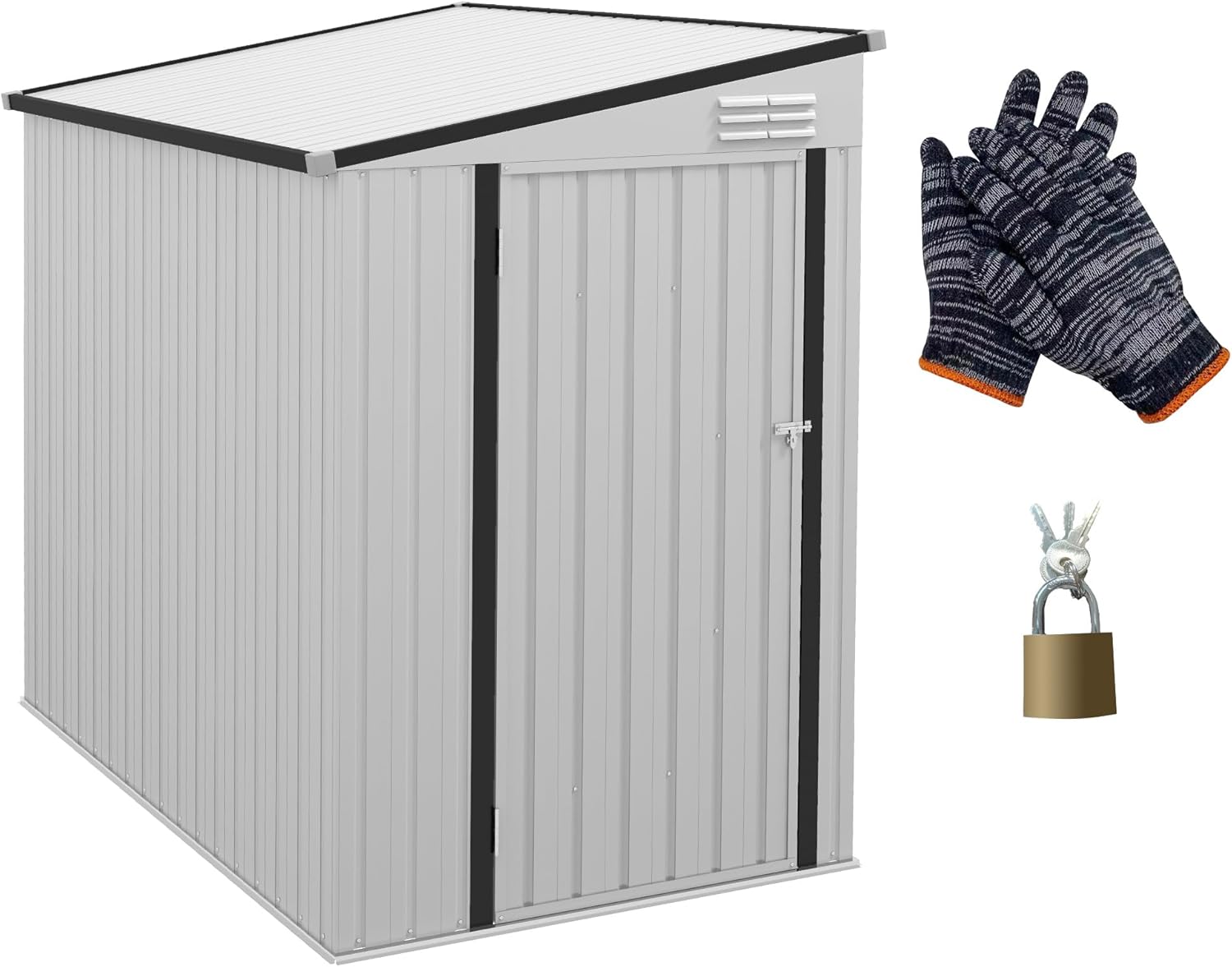 4' x 6' Metal Outdoor Storage Shed, Lean to Storage Shed, Garden Tool Storage House with Lockable Door and 2 Air Vents for Backyard, Patio, Lawn, White